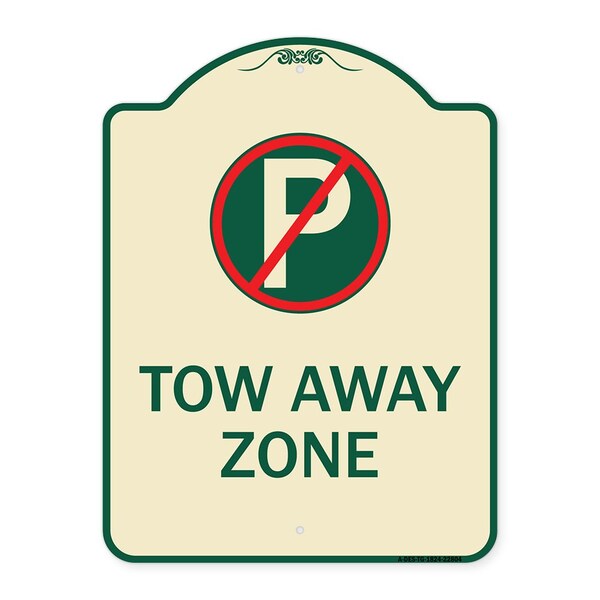 Tow Away Zone No Parking Symbol Heavy-Gauge Aluminum Architectural Sign, 24" x 18", TG-1824-22804